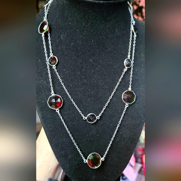 Natural Kharma by Avelon Jewelry - Watermelon tourmaline sterling silver diamond cut station necklace 18"